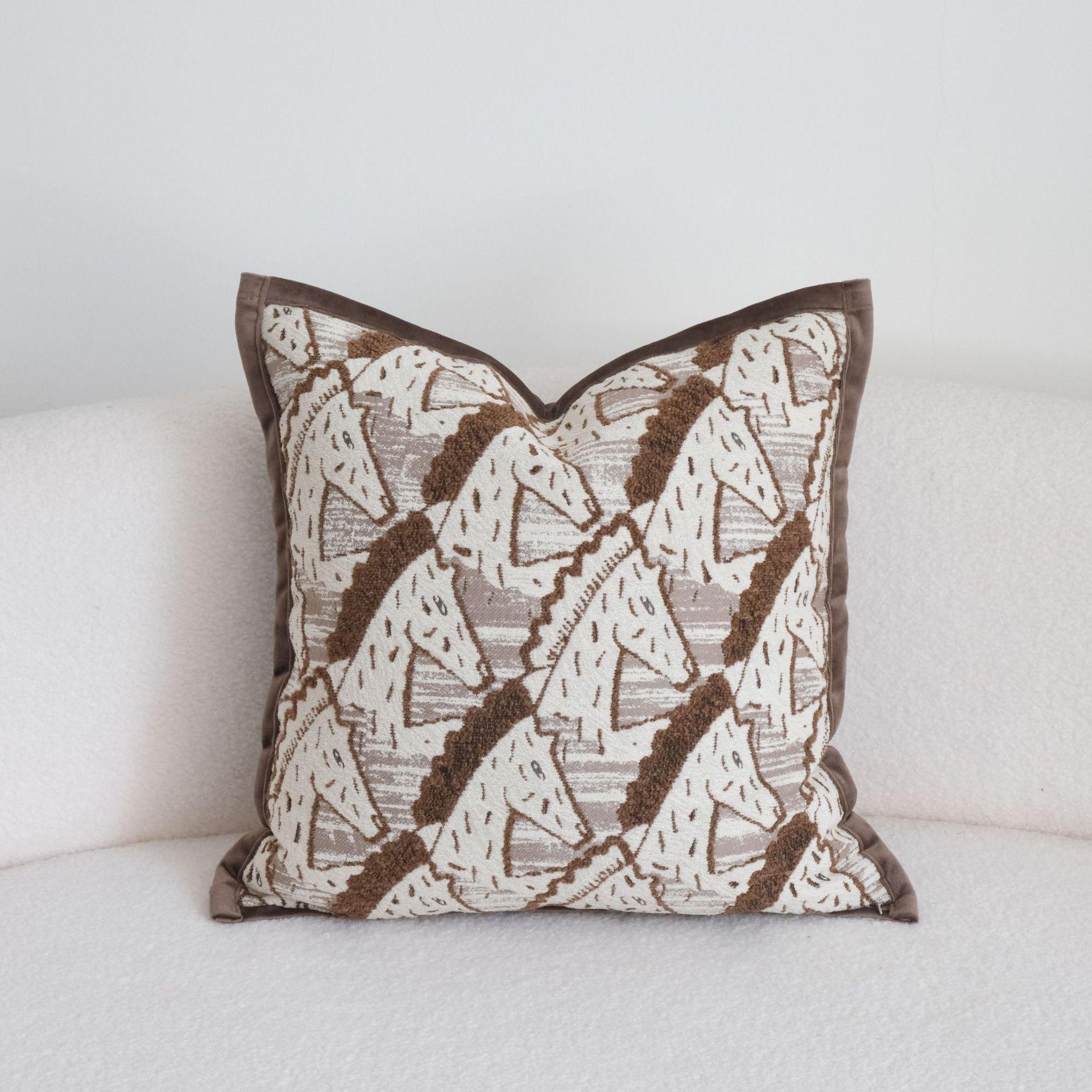 Housse de coussin de canapé marron indien Cojines Jacquard Housse de coussin décorative à large bord Décoration maison 30x50/45x45cm 45x45cm