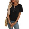 Women's Fashionable Casual Button-Up V-Neck Short-Sleeve T-Shirt