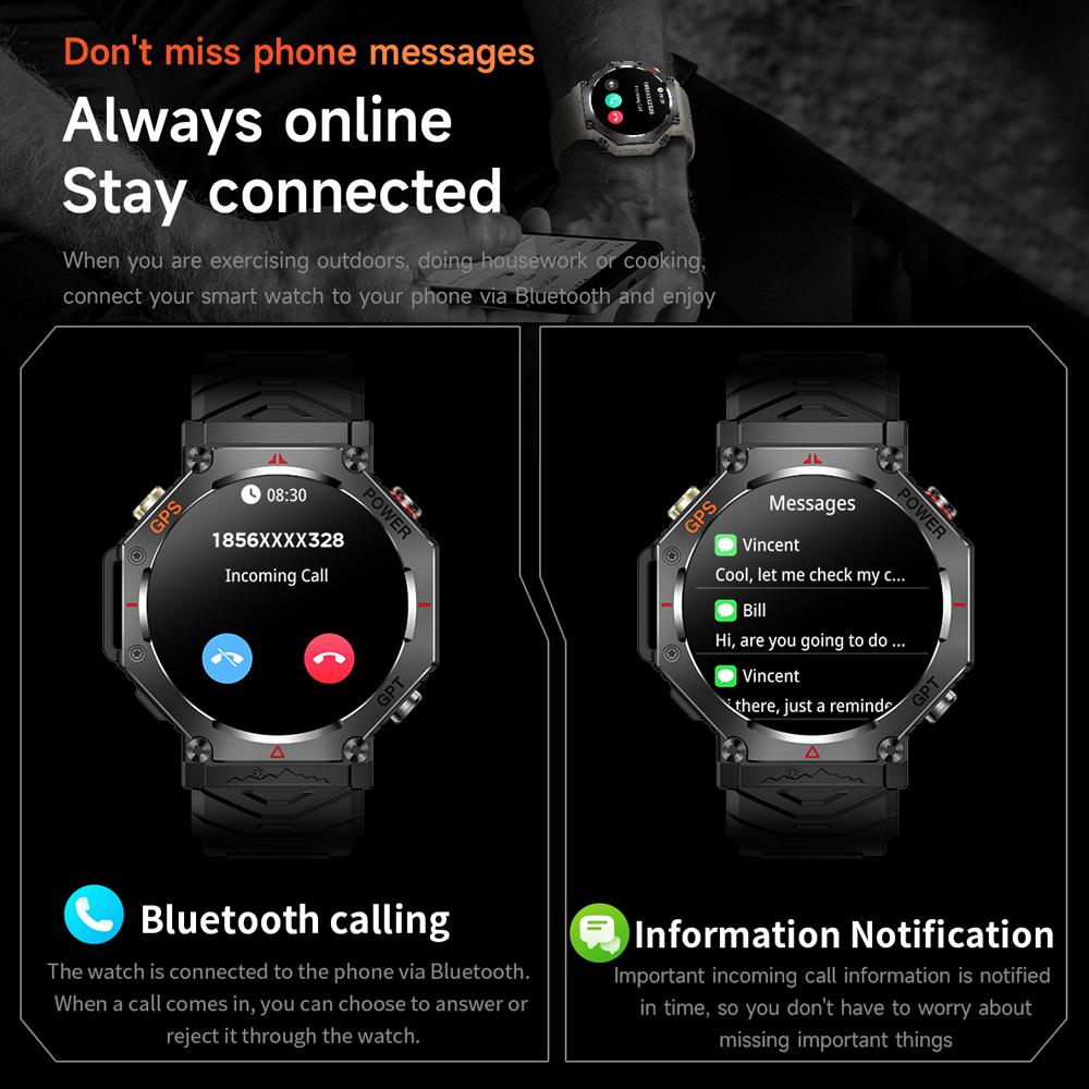 New Ai ChatGPT GPS Smart Watch Men 530mAh Bluetooth Call IP68 Waterproof Outdoor LED Flashlight Compass Sport Smartwatch 2025