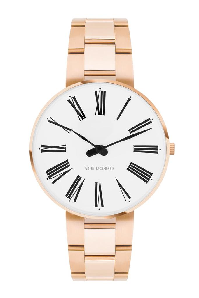 ARNE JACOBSEN ROMAN 53311-1631, 34mm, Nordic Design, Water Resistant (Quiet Design with No Second Hand), White with Rose Gold Bracelet
