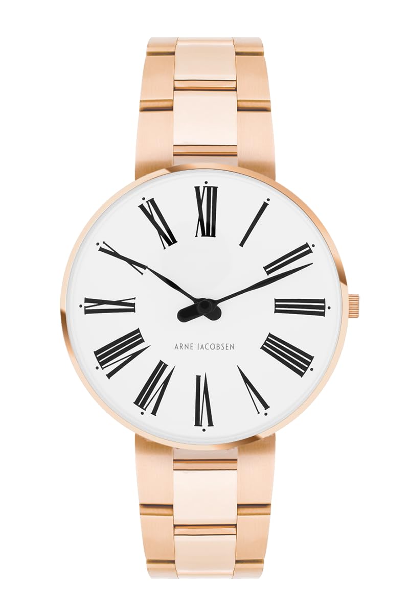 

ARNE JACOBSEN ROMAN 53311-1631, 34mm, Nordic Design, Water Resistant (Quiet Design with No Second Hand), White with Rose Gold Bracelet