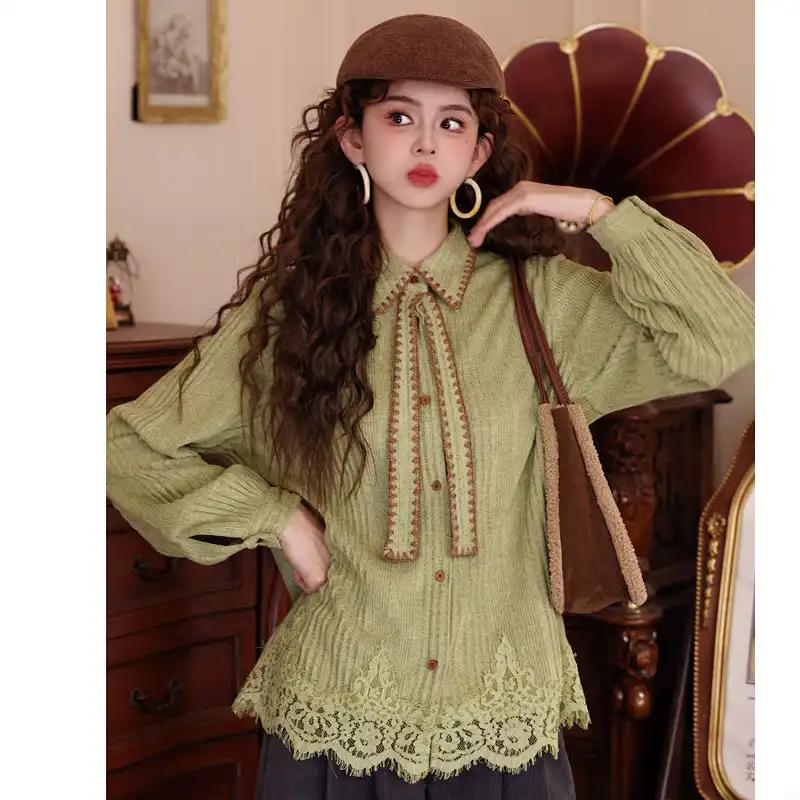 Retro Hong Kong Style Long-sleeved Tops for Women in Autumn and Winter New Versatile Casual Loose Knitted Inner Shirts S