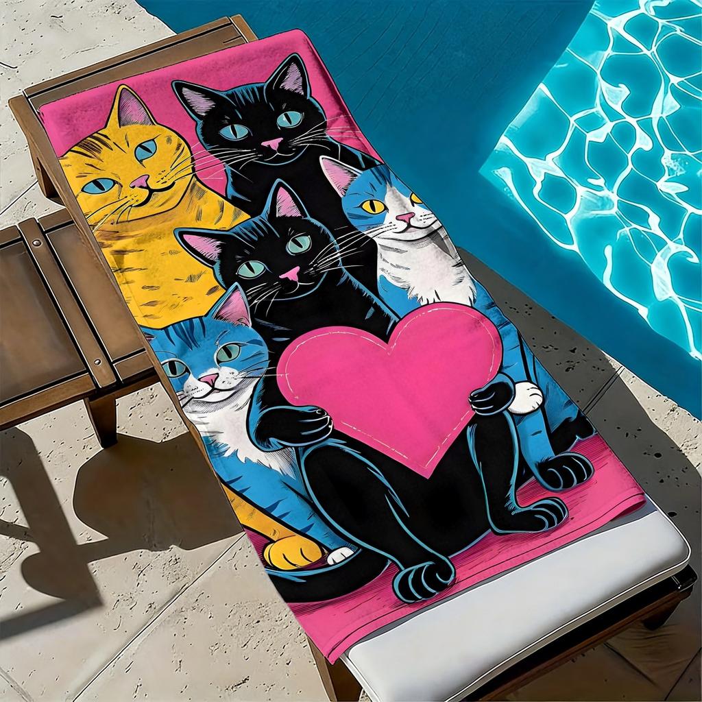 Pop style colorful cat-themed items polyester microfiber beach towel is highly absorbent suitable for swimming and beach outings