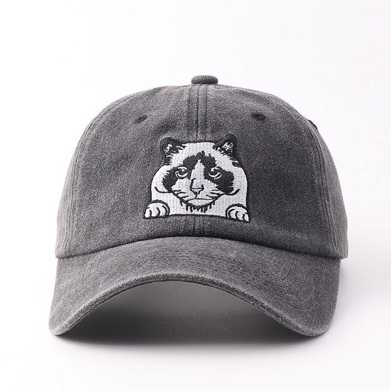 Embroidered Cat Baseball Cap Cotton Soft Vintage Sun Hat Women Men