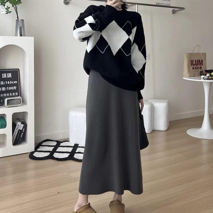 Elegant Office High Waist Women's Autumn Winter French Lazy Thickened Knitted Midi Skirt Popular Winter Outfit Pencil Half Skirt