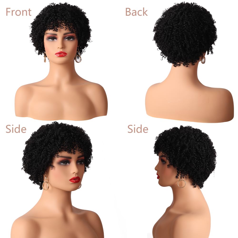 Wig Short Curly Wigs Synthetic Hair Wigs for Black Women, Short Curly Afro Wigs with Bangs Natural Curly Cosplay Party Daily Use