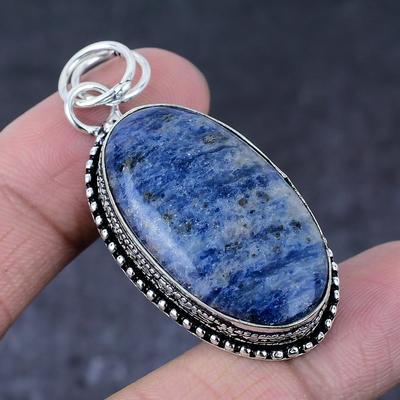 Natürlicher Sodalith-Edelstein, handgefertigt, 925er Sterlingsilber, Geschenkanhänger, 5,5 cm, J2w52