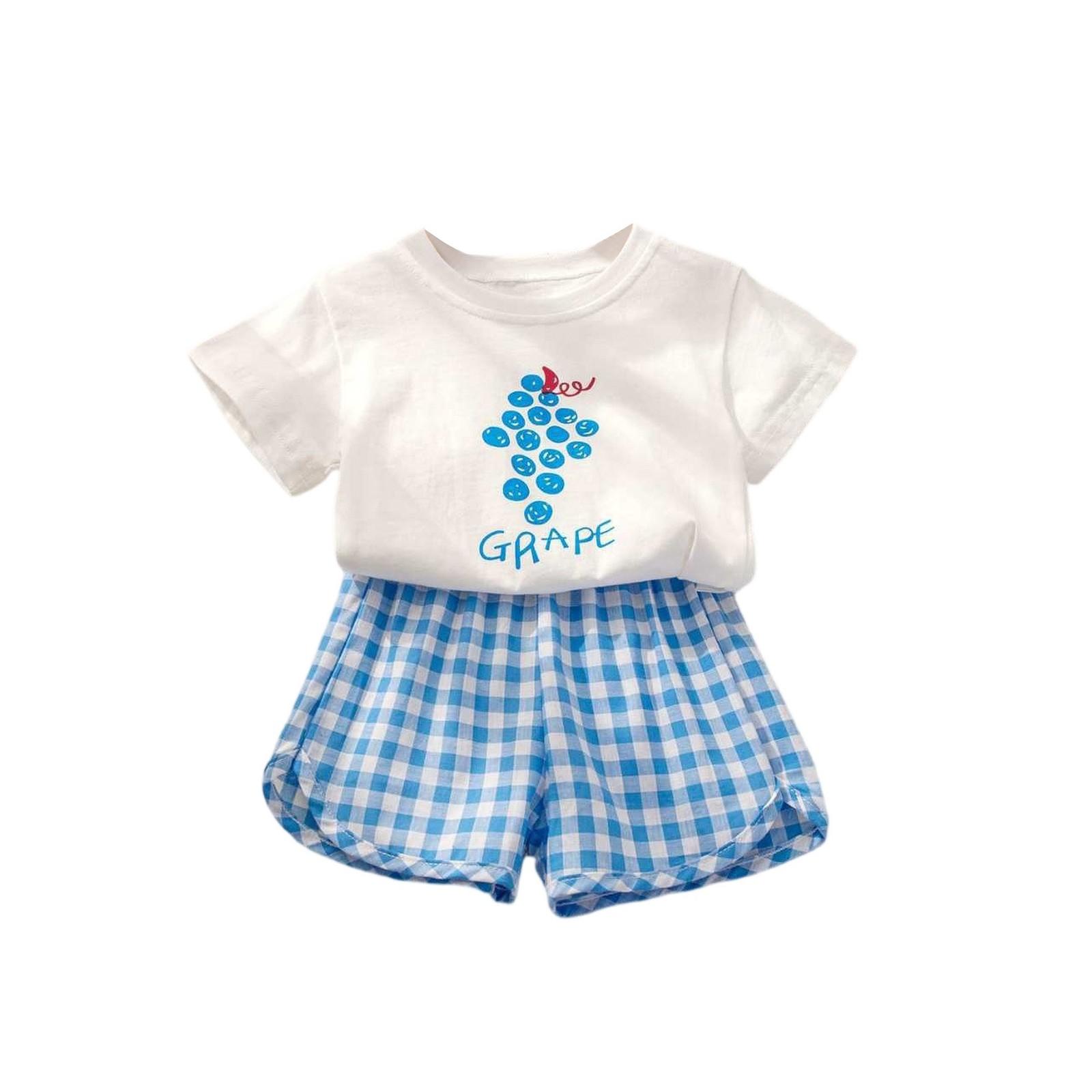 

Комплект для девочек с фруктовым принтом - Наряд с коротким рукавом и шортами 130 синий