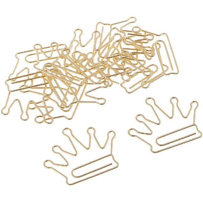48pcs Metal Paper Clips Crown Shape Paperclips Decorative Bookmarks File Paper Documents - Crown