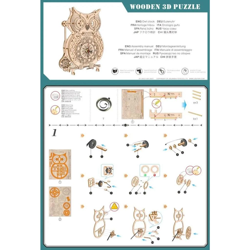 3D DIY Drewniane Puzzle Jigsaw Sowa Wahadło Zegar Vintage Model Zestawy Klocków Kreatywna Zabawka do Złożenia Prezent dla Dorosłych Dzieci Nastolatków