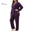 Breathable Sleepwear for Daily Use Women's Plus Size Pajama Set, Long Sleeve Top And Pants Cozy Loungewear Women with Bow, Ruffle 2 Piece Soft Pjs Set