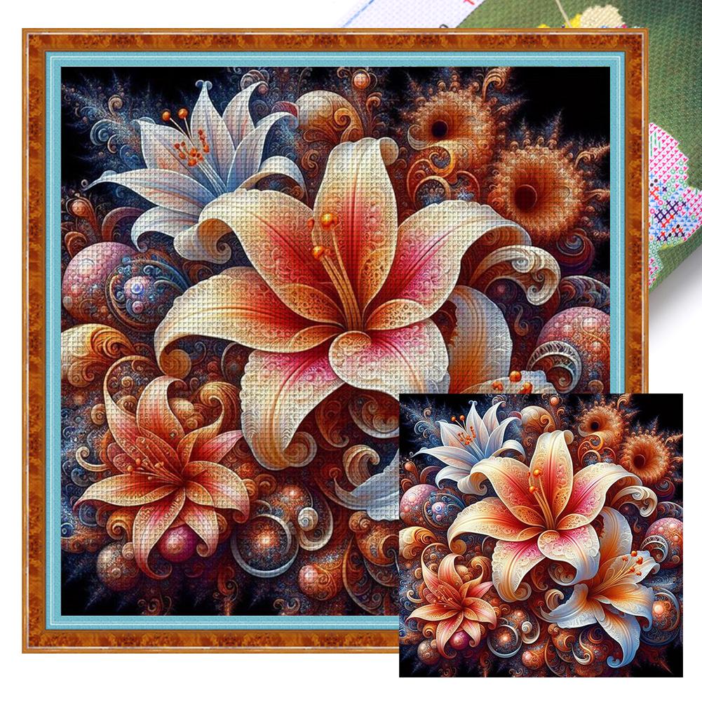 1 Set Full Embroidery Cotton Thread 11CT Printed Fantasy Flowers Cross Stitch Kits DIY Arts Ornament Home Decorations 40x40cm