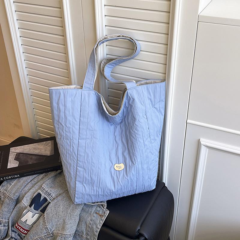 Summer new Japanese pleated lightweight nylon bag double-sided class tote bag large-capacity commuter shoulder women's bag