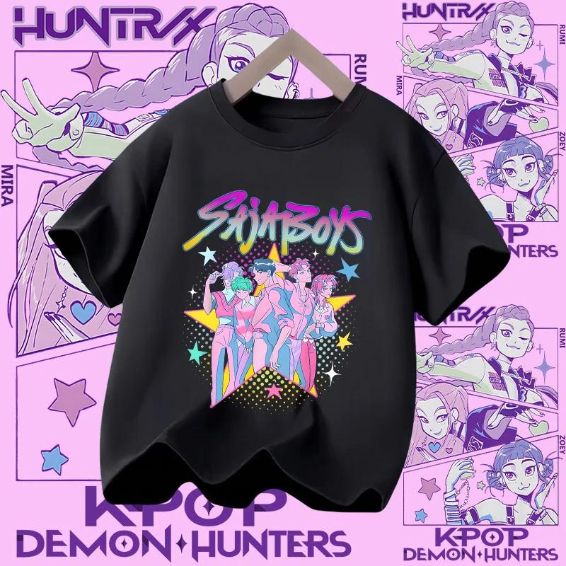 2026 new summer short-sleeved boys' casual shirt Polyester T-shirt for children aged 1-12, girls' sports shirt, K-pop Demon Hunter