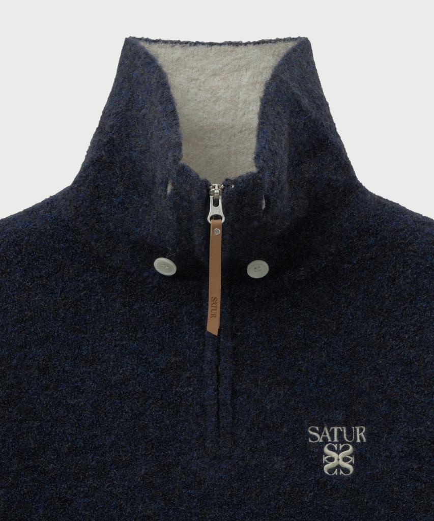 Seteo Fleece Half Neck Knit Zip-Up Navy