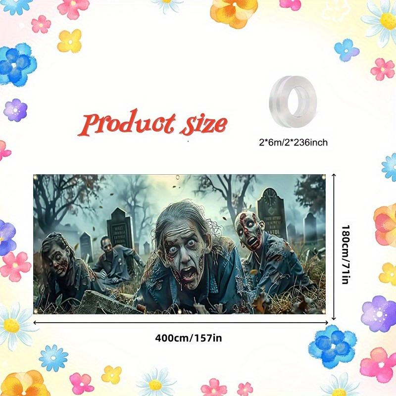 A 2D Flat Banner with a Zombie Tomb Theme Ideal for Garage Doors Party Decorations and Home Decor DJH