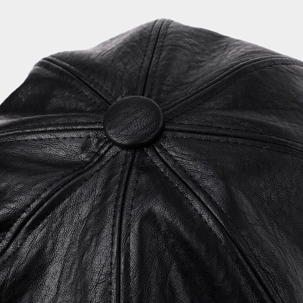 1pc Retro Fashion Women's Pu Leather Octagonal Hat Versatile Autumn And Winter Temperament Big Head Circumference Beret