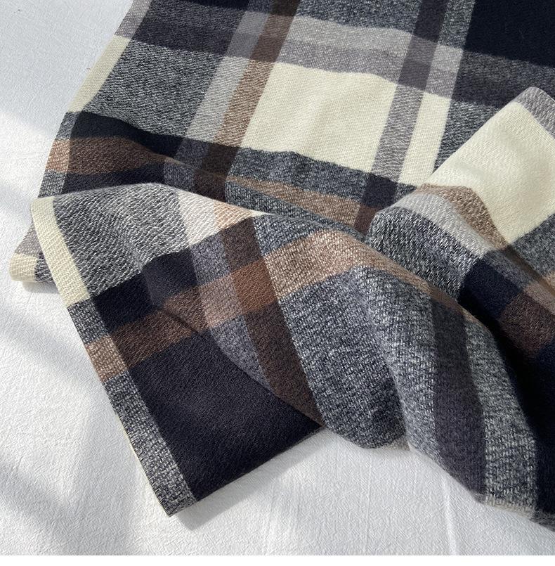 Women's Elegant Vintage Warm Thick Multicolor Plaid Fringe Scarf - Polyester Fleece Wrap Shawl for Casual Outing, Soft Comfortable