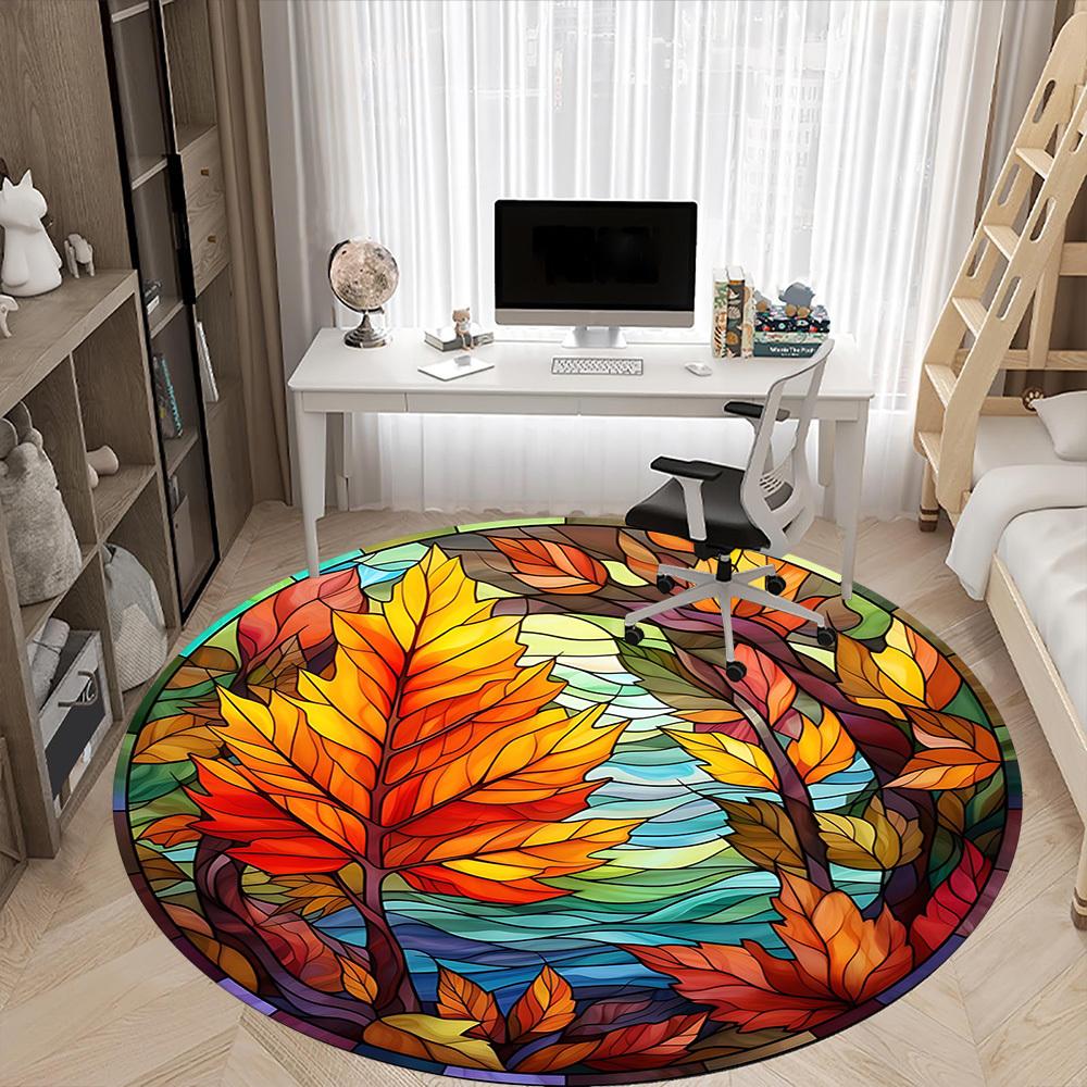 1pc Autumn Leaves Office Round Area Rug,  Mat Suitable For Office, Under Office Chairs Bedroom Living Room Home Decor, Room Deco