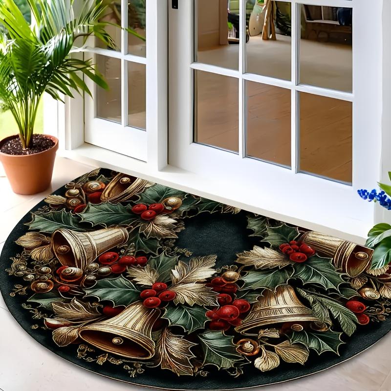 1Pcs Berry Christmas Bells Semi Circle Welcome Doormat Non-Slip for Outdoor Patio Porch Kitchen Bathroom Entryway Floor Mat