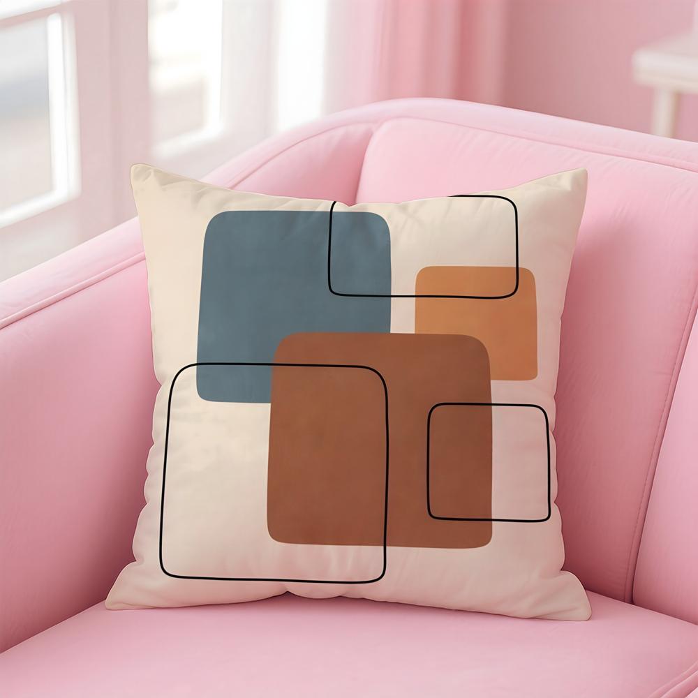 Geometric Square Warm Color Modern Simplicity Cushion Cover Pillow Case Soft Friendly Fabric  Concealed Zipper