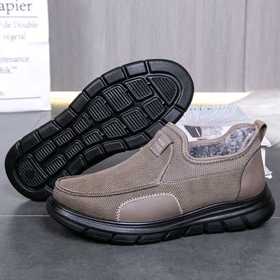 39-45 Winter Men Soft Cotton Anti Slip Plush Warm Casual Shoes Middle-Aged Elderly People Father Grandpa Flat Soled Canvas Shoe