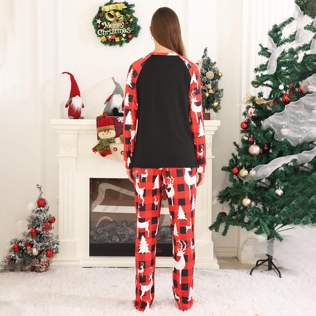 Christmas Print Matching Family Loungewear Set, Long Sleeve Round Neck Top and Pants