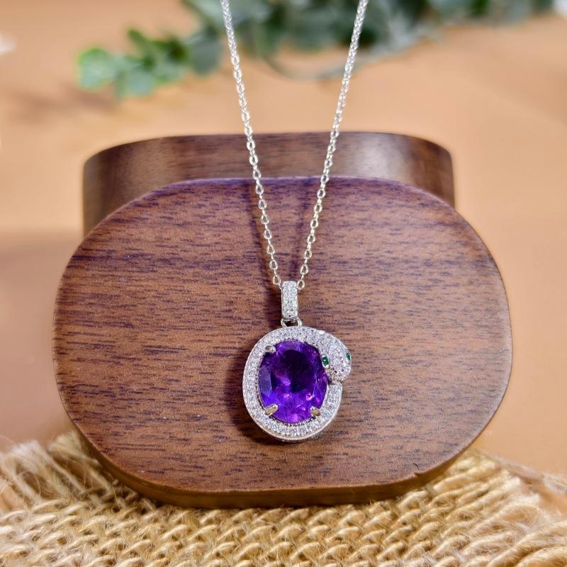 Women s 925 Sterling Silver Oval Necklace, Pave Setting Natural Topaz Crystal Pendant, Elegant Luxury Jewelry 925 silver