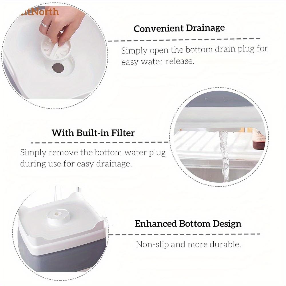 8.5L Collapsible Dish Tub with Drain Plug, Portable Collapsible Dish Basin, Camping Sink for Washing Dishes, Laundry & Kitchen Use