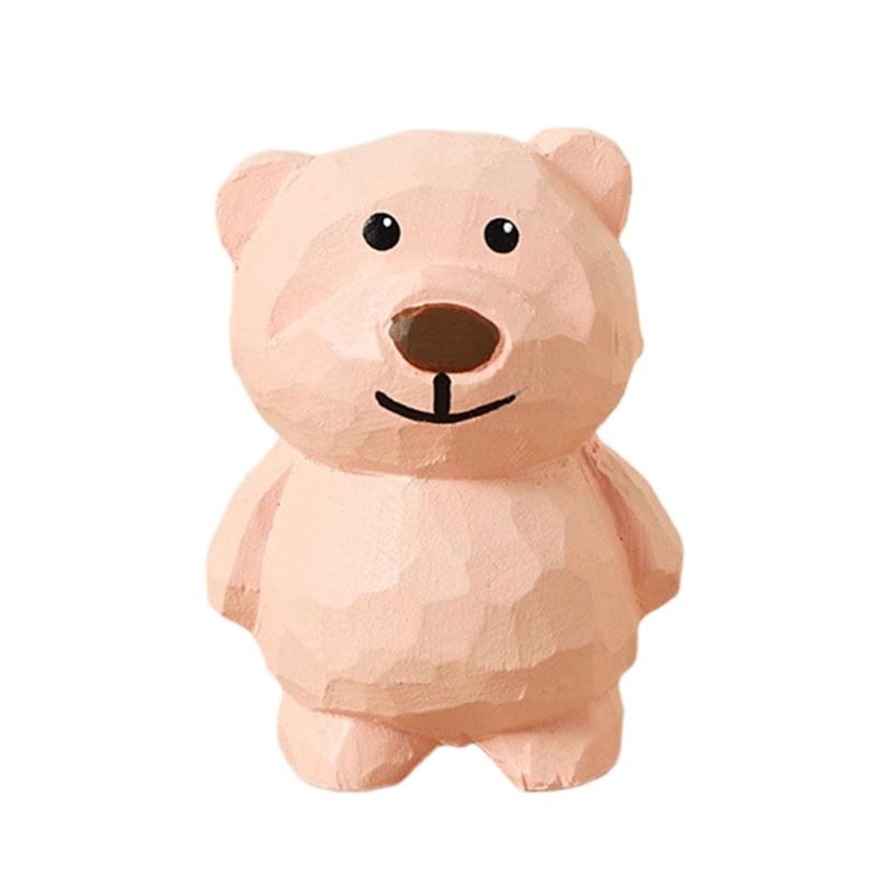 Wooden Bear Figurine Cute Decorative Accent Piece For Shelves Desks Bookshelves Basswood Design