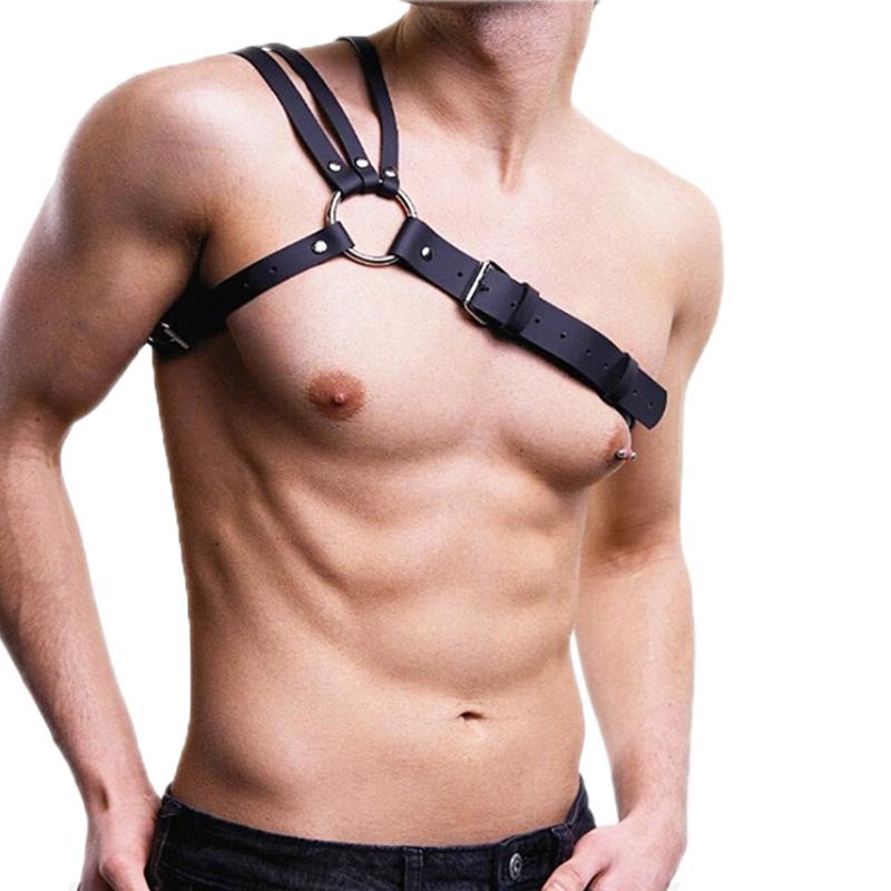 Men'S Faux Leather Lingerie Harness Bondage Erotic Rivet Chest Belts Adjustable
