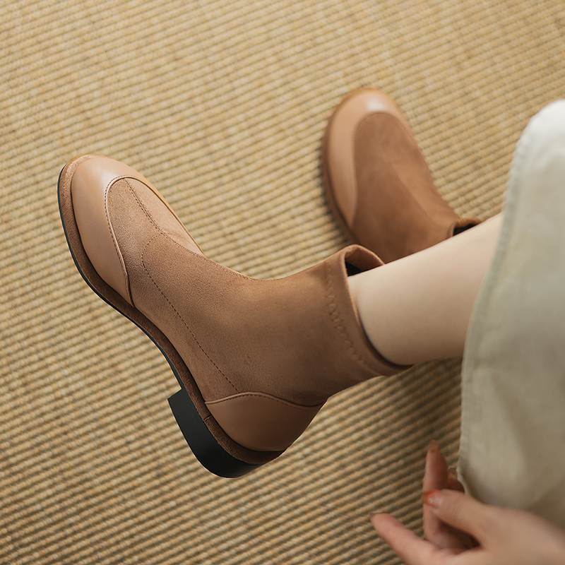 Krazing Pot Flock Autumn Winter Shoes Low Heels Size 43 Stretch Boots Back Preppy Style Street Wear Elastic Ankle Boots