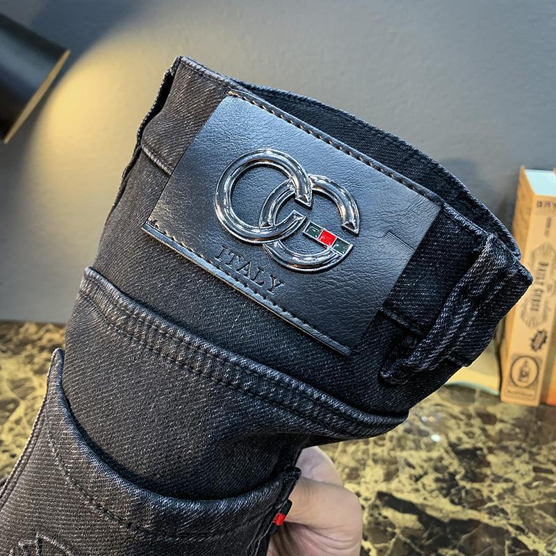 2024 Podzim a Zima Nové Černé plus Sametové Teplé Džíny Pánská Módní Značka High-End Volné Rovné Jednoduché Ležérní Kalhoty