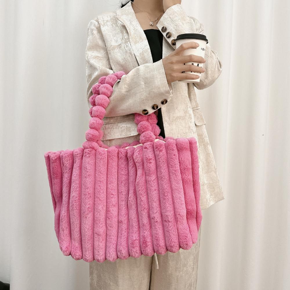 Autumn Winter New Fashion Macaron Women's Shoulder Bags High Capacity Commuter Horizontal Square Large Tote Bag Plush College Student Girl Armpit Bags