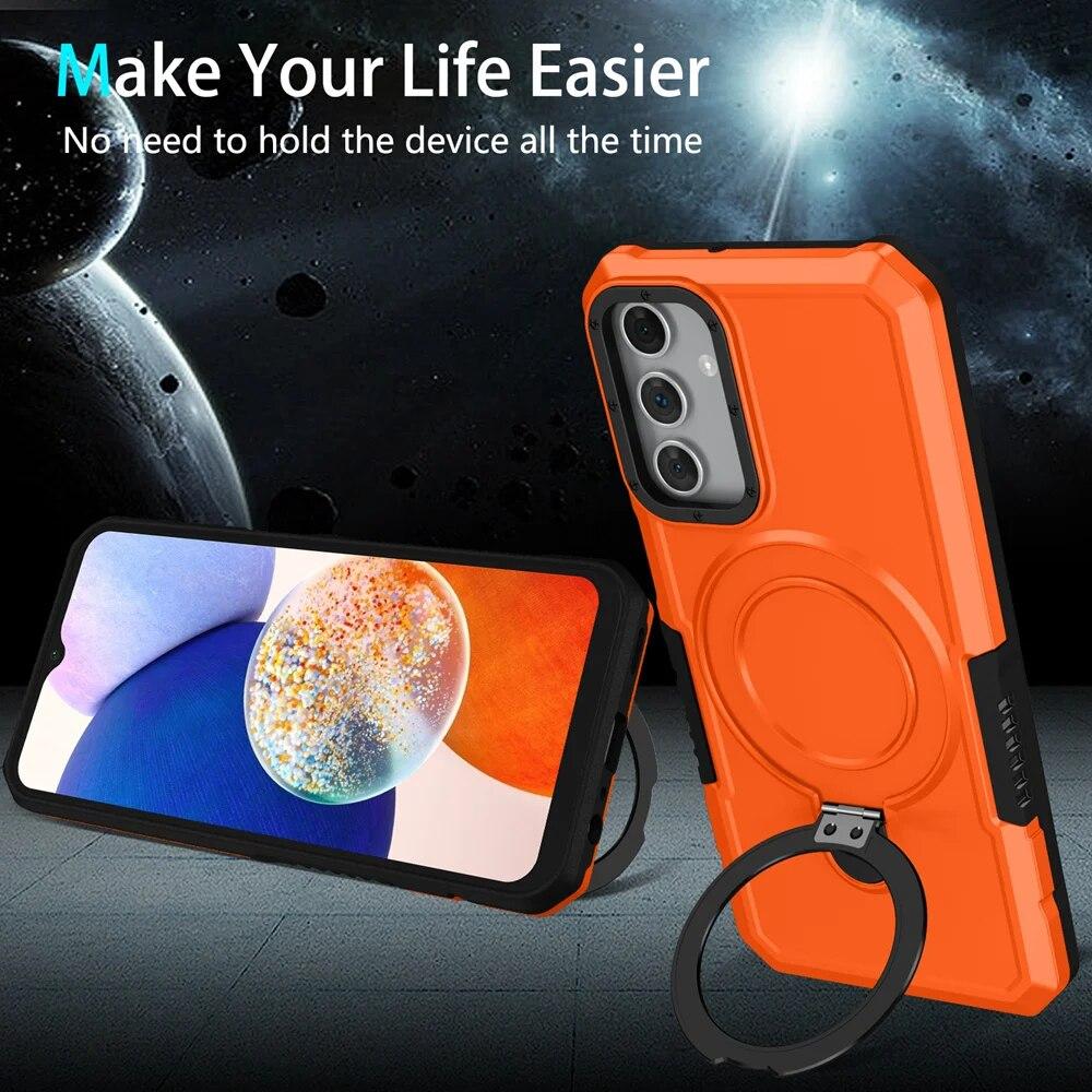 KEYSION Shockproof Armor Case for Samsung A55 A35 A25 A15 A05 Soft Silicone+PC Ring Stand Phone Back Cover for Galaxy A35 A55 5G