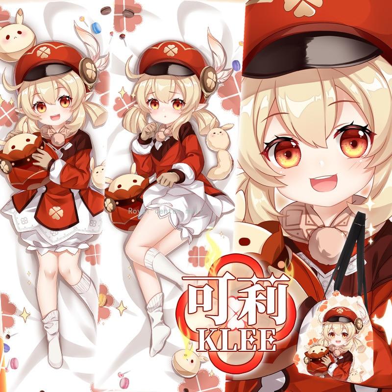 Anime Juego Genshin Impact Klee Dakimakura Fullbody Pillow Case Dos caras impreso Piel de melocotón Abrazando Almohada Cover 150x50cm