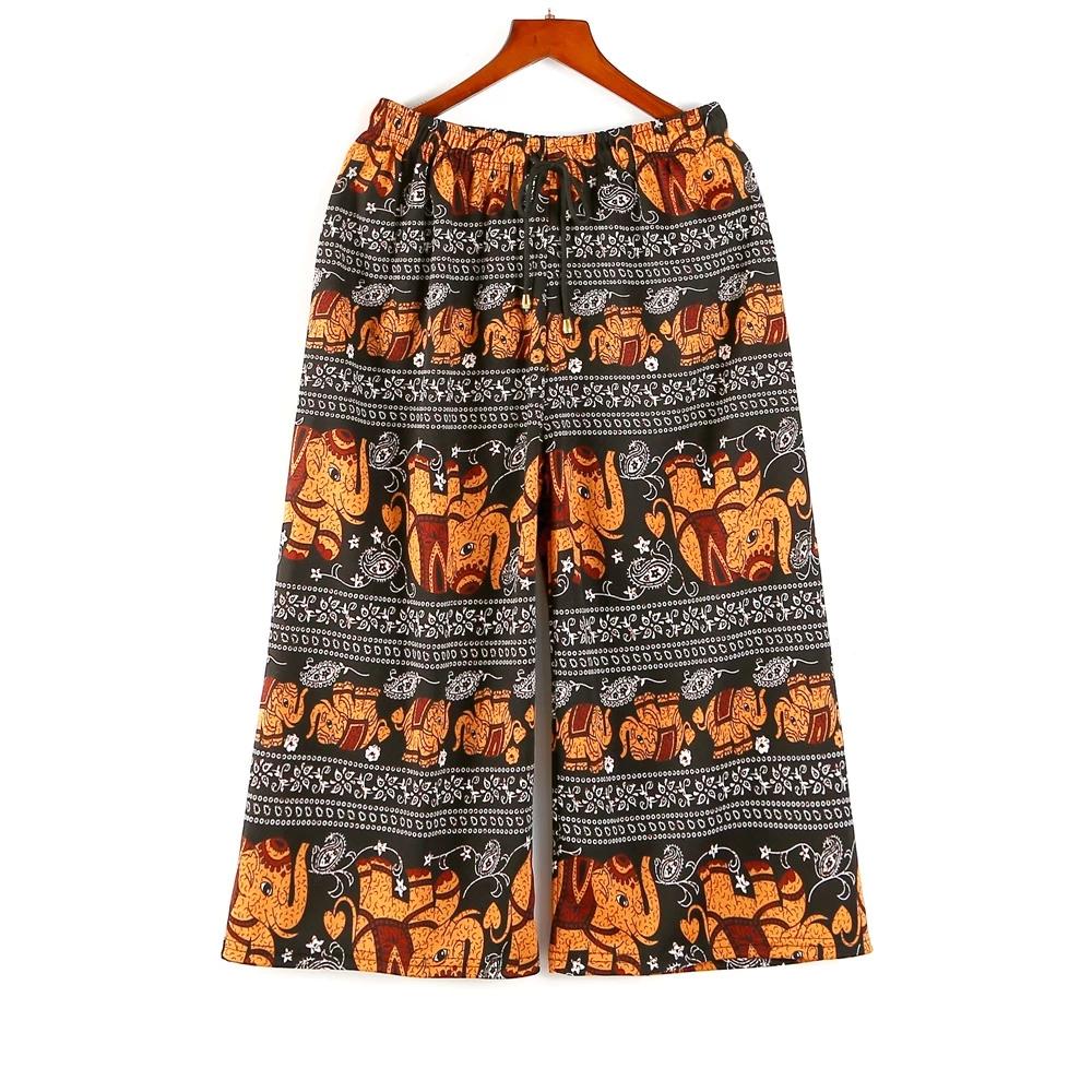 Elephant Pants Loose Legs Adjustable Elastic High Waistband Strap Rope Women Men Unisex Print Thailand Casual Streetwear Beach Bohemian Retro Vintage