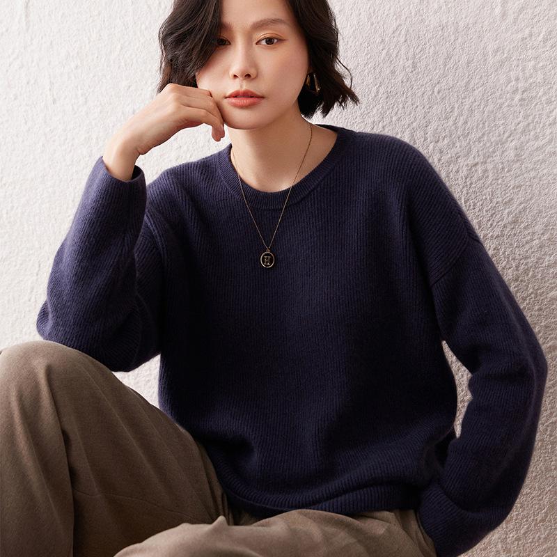 Lekasha Women's Thickened Cashmere Round Neck Sweater - Autumn/Winter Loose Knit Pullover.