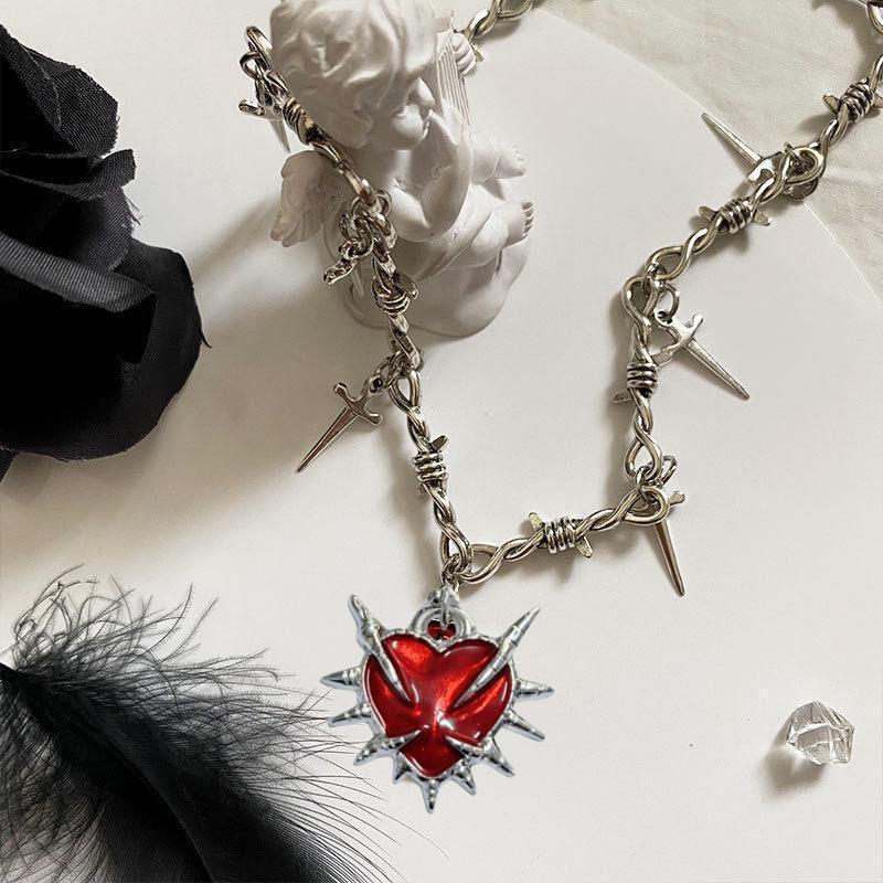 Punk Metall Dorn Nieten Choker Halskette für Männer Frauen Gothic Hip Hop Doppellagige Schlüsselbeinkette Halskette Y2K Schmuck Accessoires