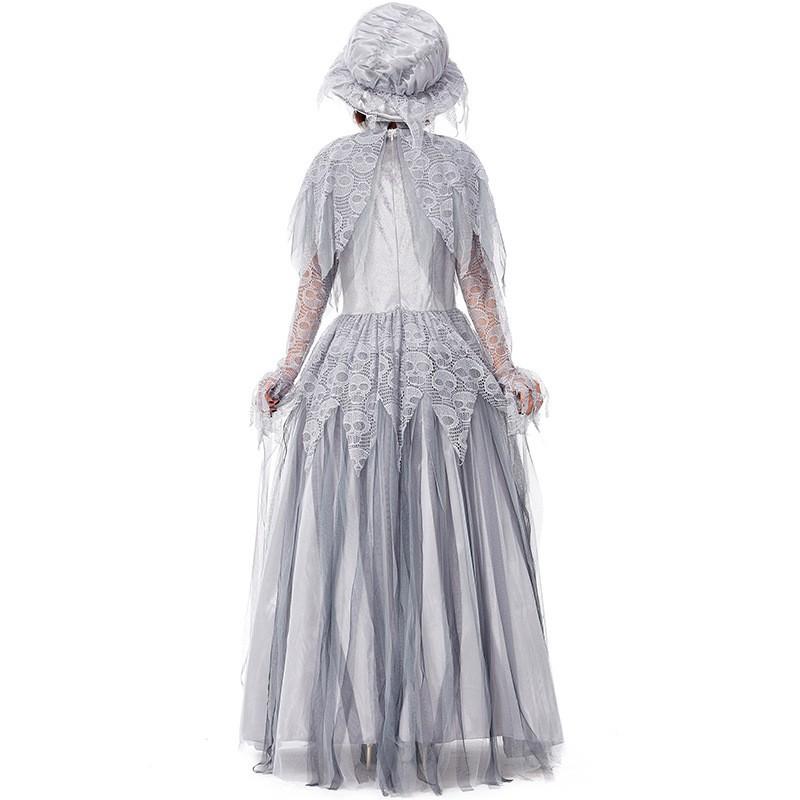 Japanese Vintage Skull Ghost Bride Costume Halloween Cosplay Lace Princess Dress Women