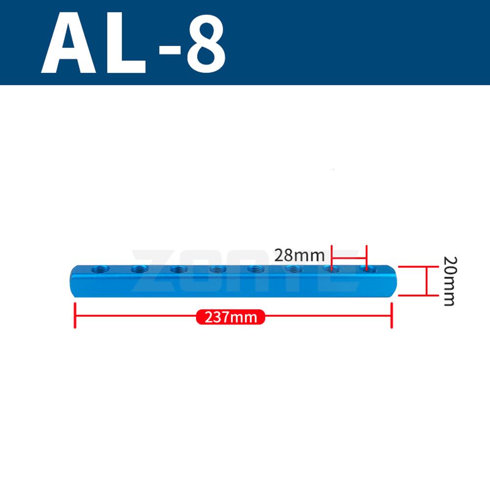 20x20mm WxH With SML Fittings 1/4" BSP Female 2 Rows X 2 3 4 5 6 8 Ways Solid Aluminum Pneumatic Air Manifold Block Splitter