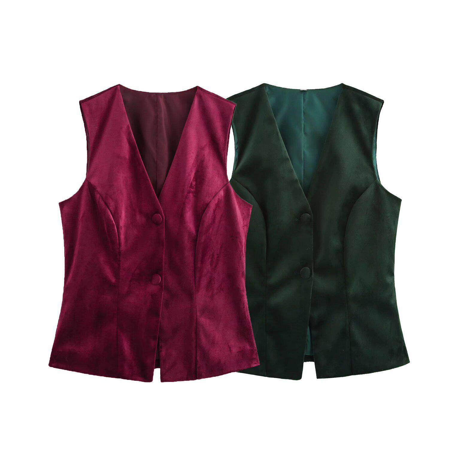 

2025 Spring Women s Fashion Slim Velvet Strap Vest Small темно-зеленого