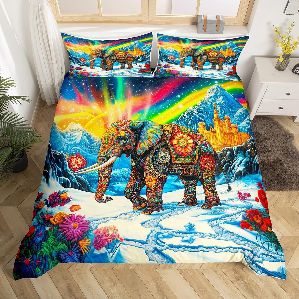 

Boho Elephant Duvet Cover For Boys Teens Bohemian Mandala Floral Bedding Set Twin African Safari Animal Wildlife Comforter Cover EU Single(135x200cm)