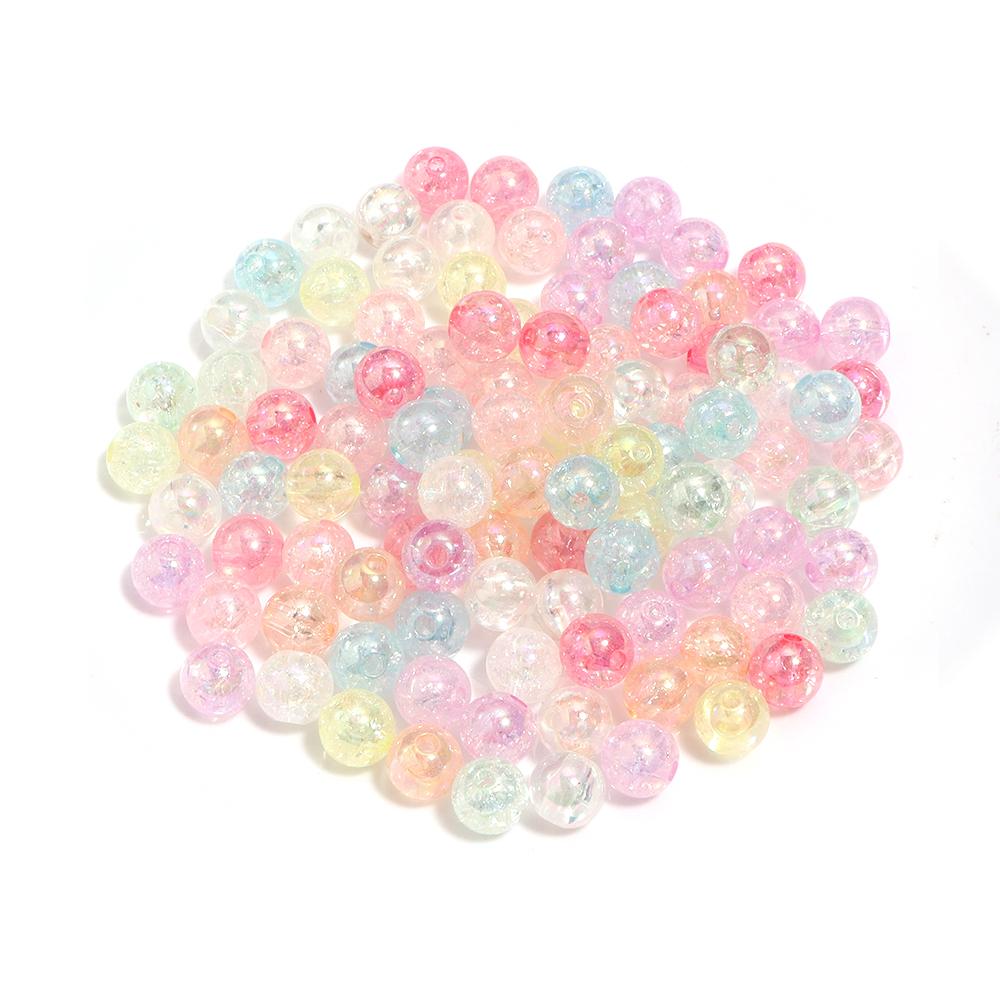 50/100pcs Cracked Acrylic Beads Candy Color Mixed Round Loose Spacer Beads For Jewelry Making DIY Bracelets Necklace Accessories