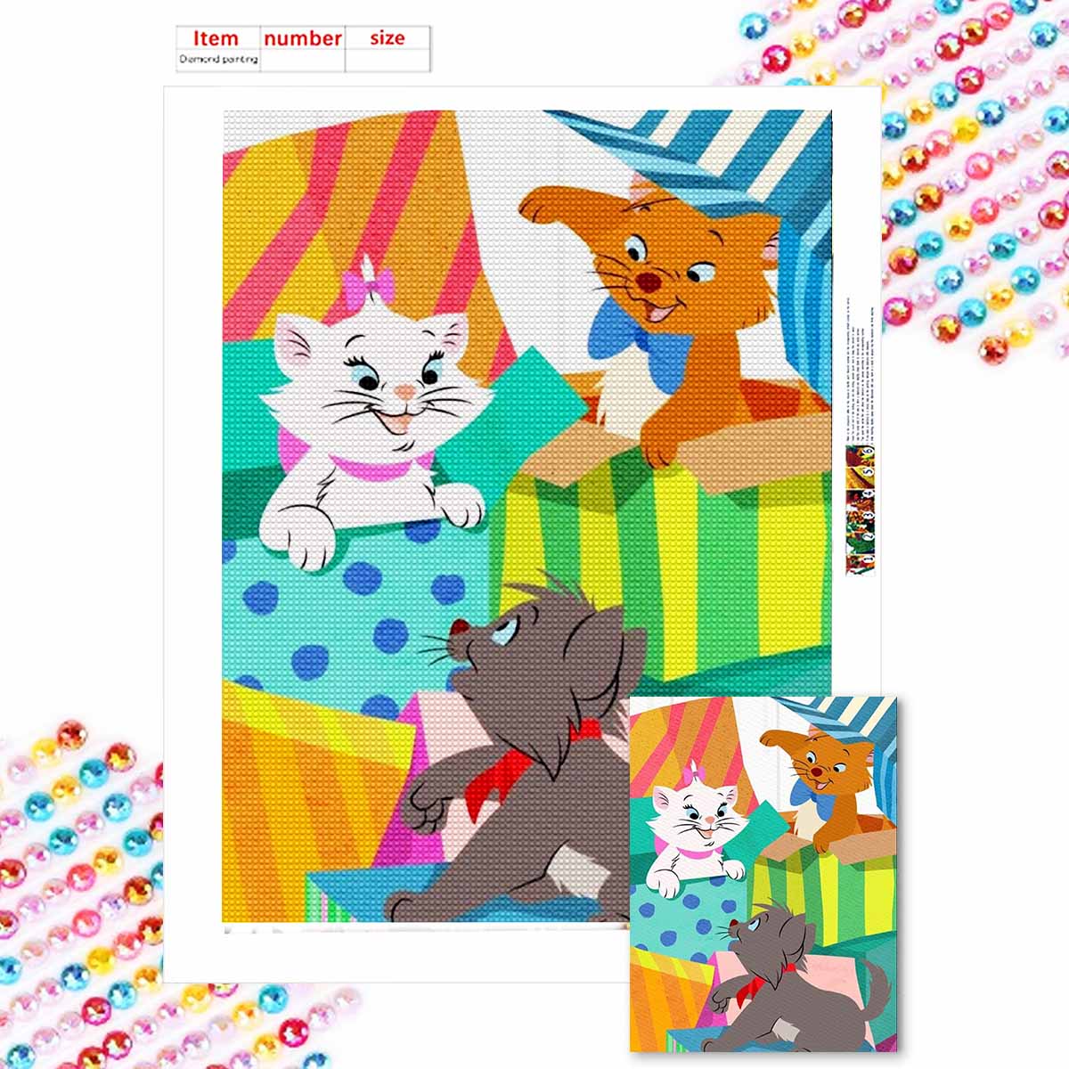 

5D Diy Diamond Painting Three Lovely Cats Full Drill Rhinestones Mosaic Embroidery Handmade Products Home Decor Gift Round 20x30cm