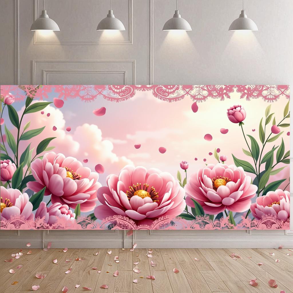 Peony Rose Flower Banner Backdrop Spring Outing Wedding Decor Photography Background Party Decoration Event Photo Shoot Supplies