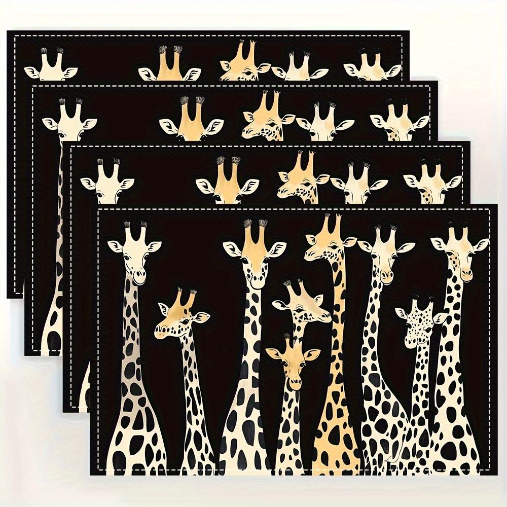 4 stuks Giraf Placemats, Imitatie Linnen Materiaal, Rechthoekig, Handwasbaar, 30,48 x 45,72 Inch, Geschikt voor Restaurant, Keuken, Feest, En Huis
