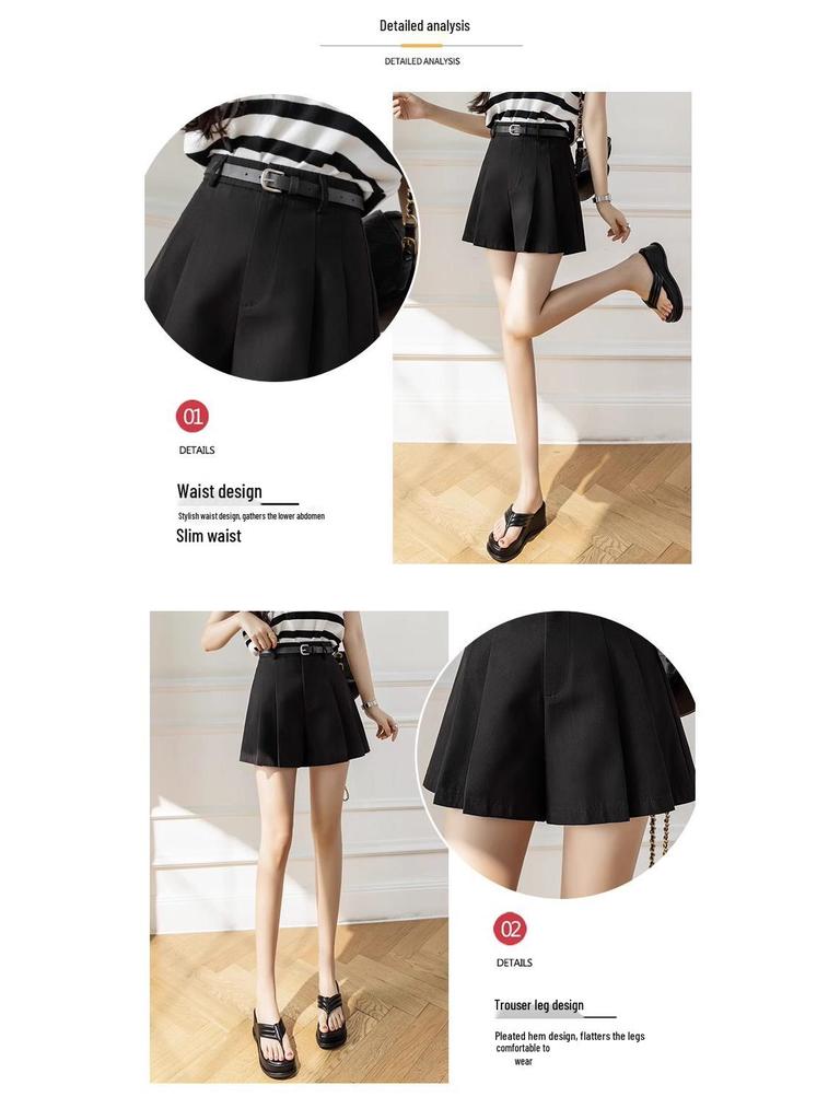 Women's High Waist Slimming Wool A-line Pleated Shorts - Autumn/Winter 2024 Collection