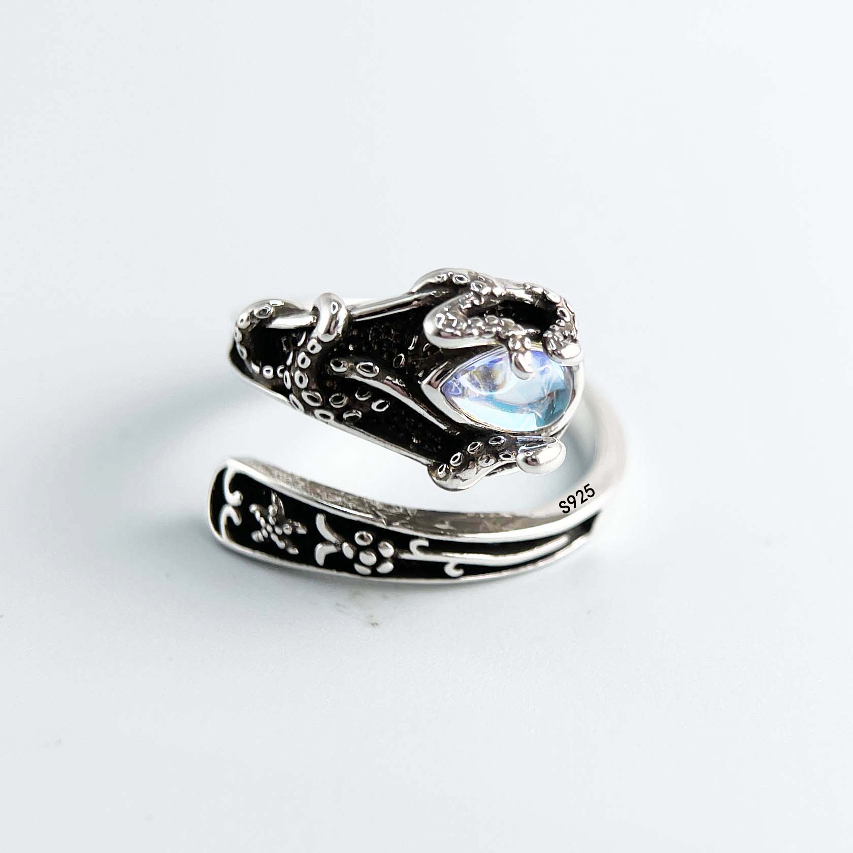 

925 Sterling Silver Rings for Women Couple Minimalist Handmade Retro Moonstone Ring Fine Jewelry Gift Prevent Allergy resizable