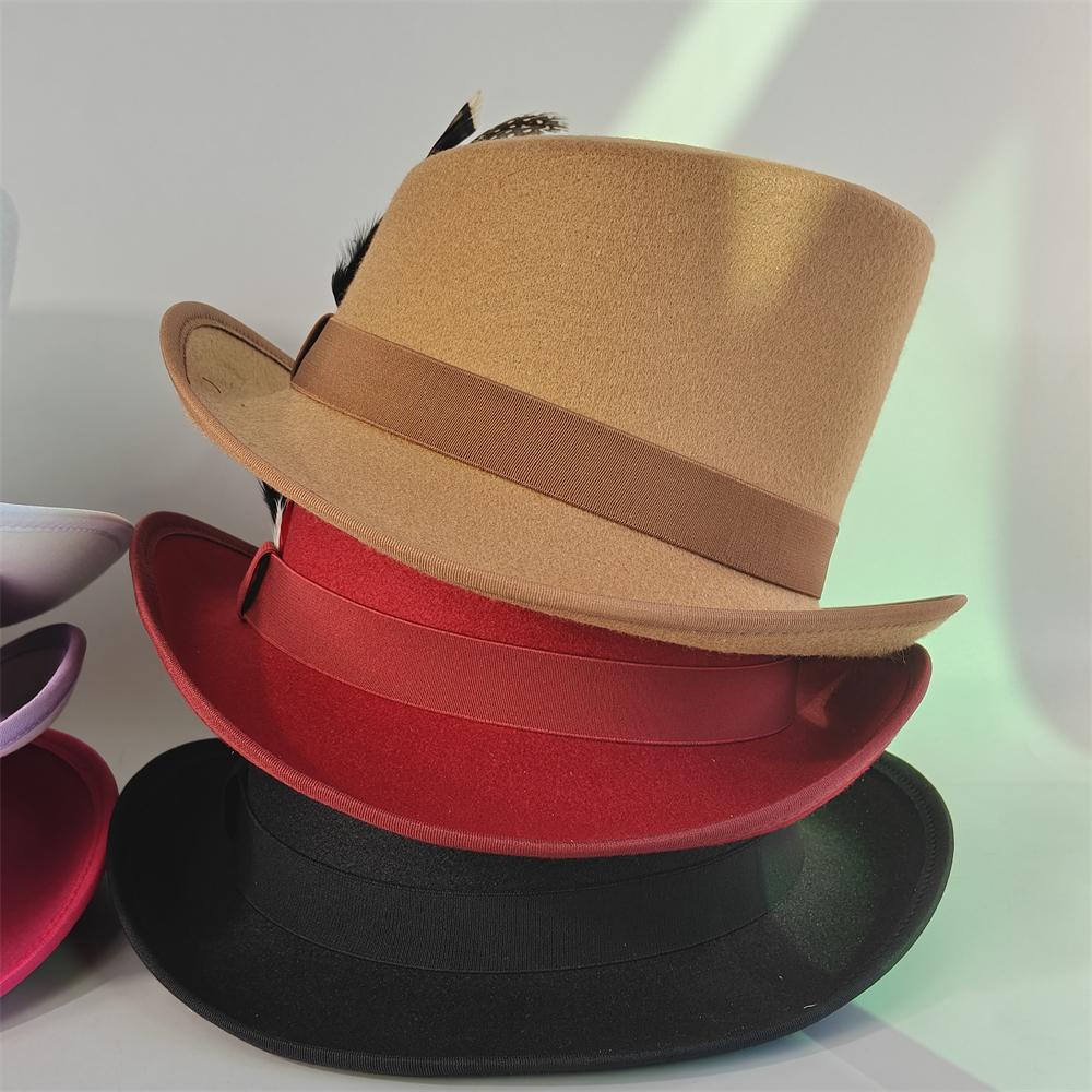 Sloping Top Man Fedora Unisex Gentleman Cosplay Derby Bowler Hat British Shape Hat Autumn Winter Magic Hat Feather Accessories